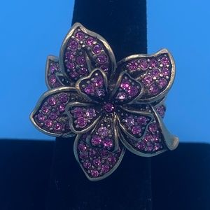 Heidi Daus Swarovski crystal pink flower ring in size 6.